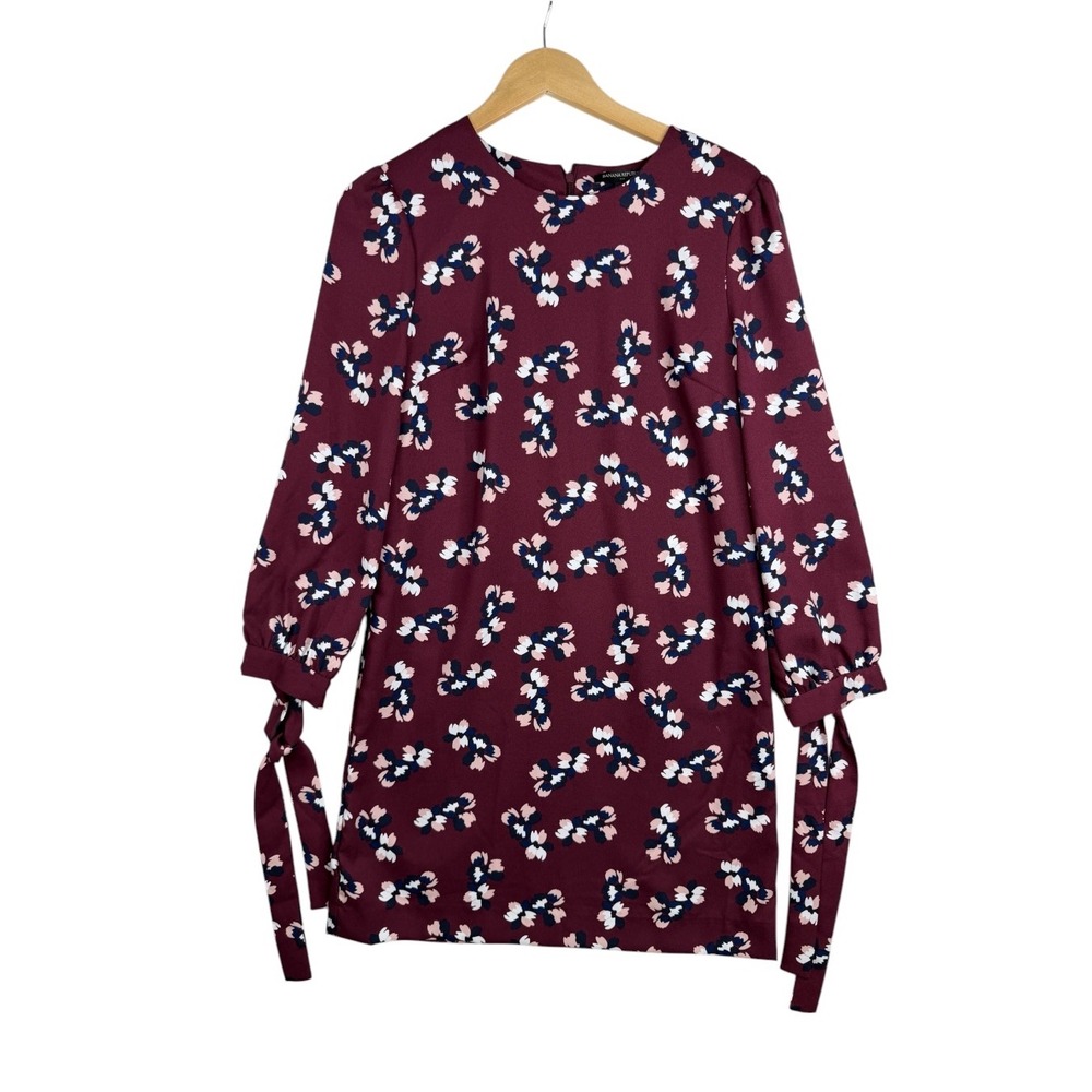NWT Banana Republic Women's Shift Dress Burgundy Blue Floral Tie Sleeve Size 6